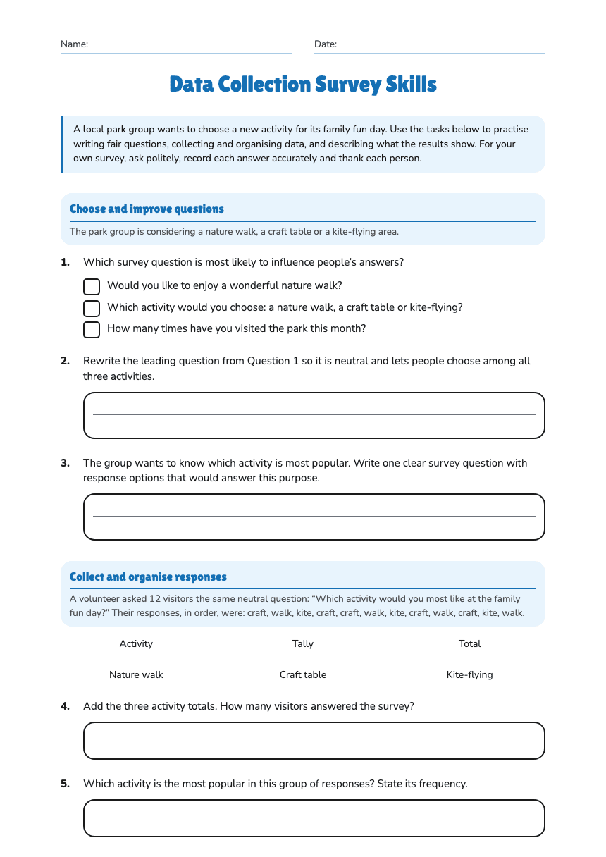 Data Collection Survey Skills worksheet preview