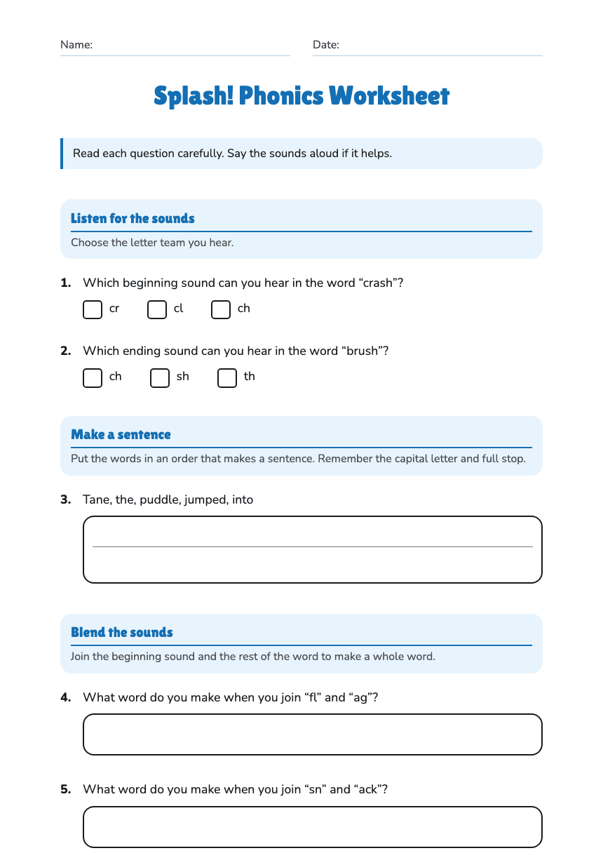 Splash! Phonics Worksheet worksheet preview