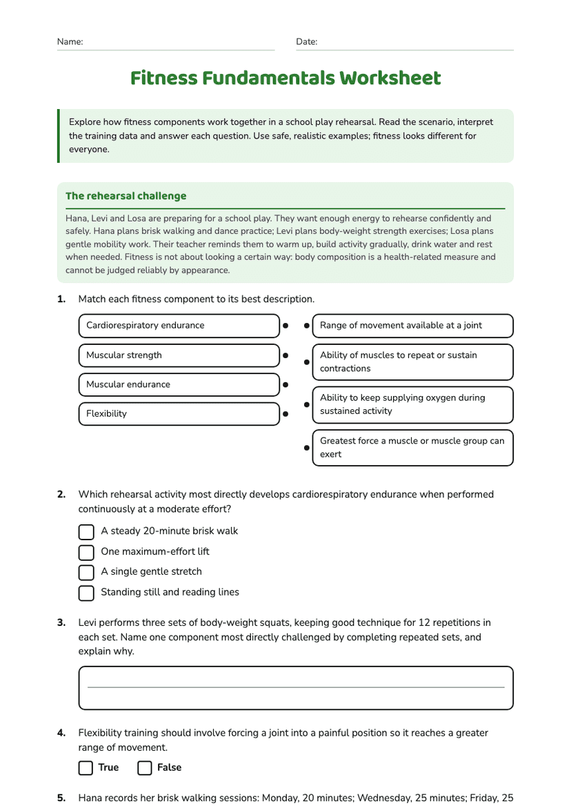 Fitness Fundamentals Worksheet