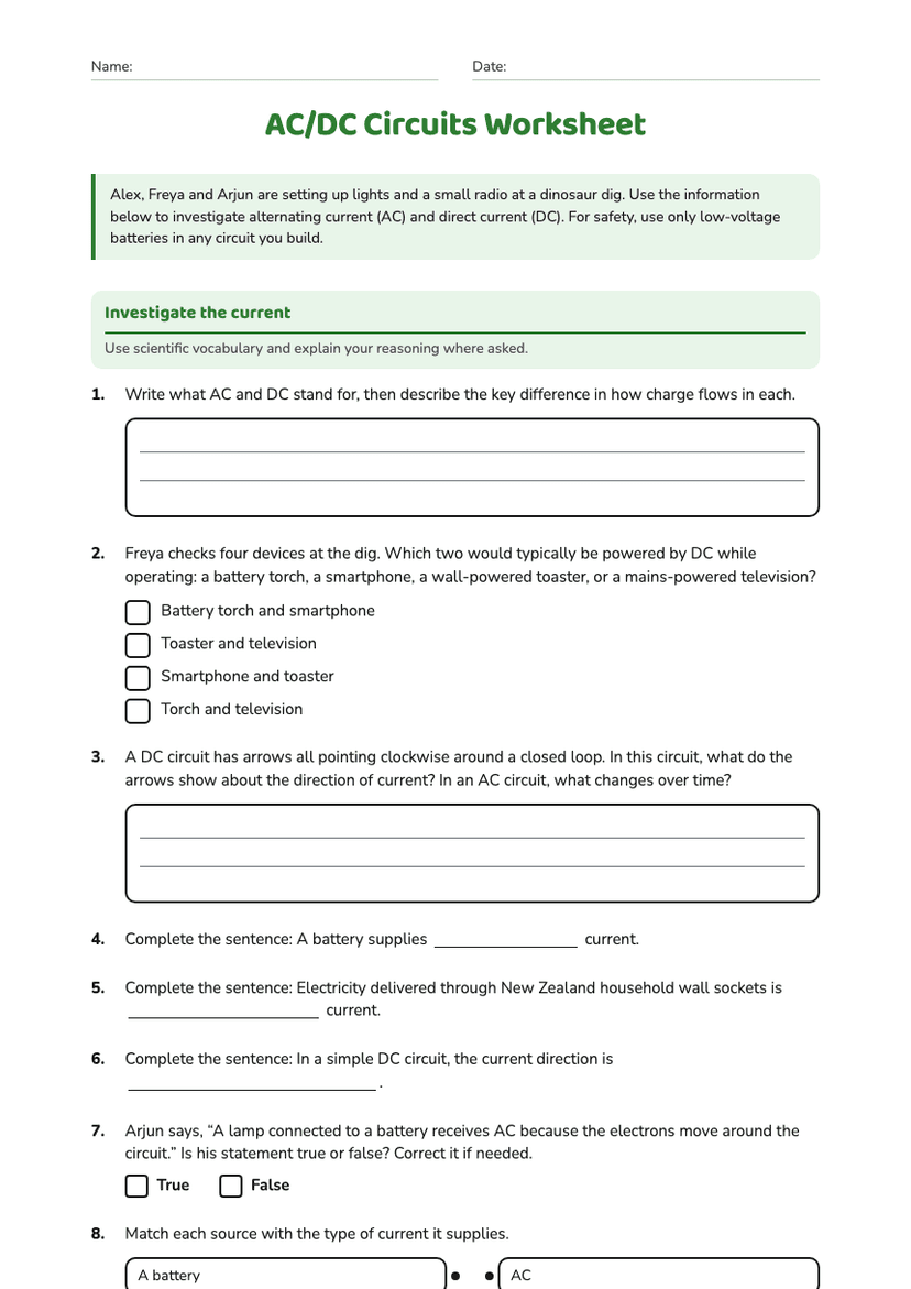 AC/DC Circuits Worksheet