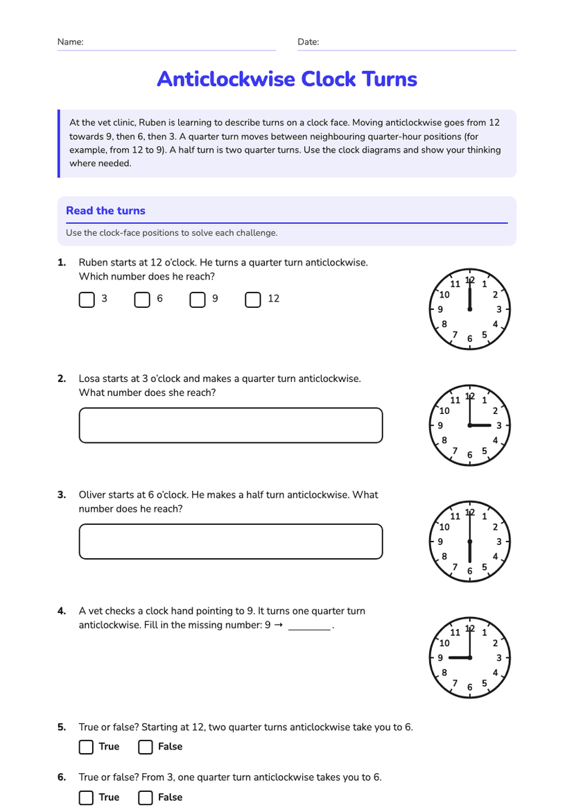 Anticlockwise Clock Turns