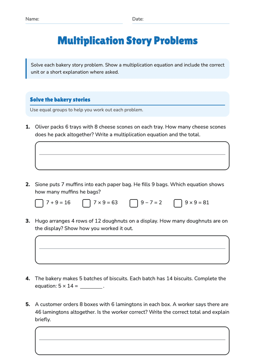 Multiplication Story Problems