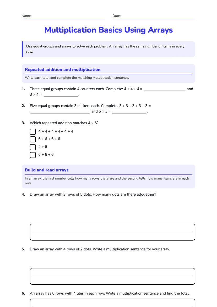 Multiplication Basics Using Arrays
