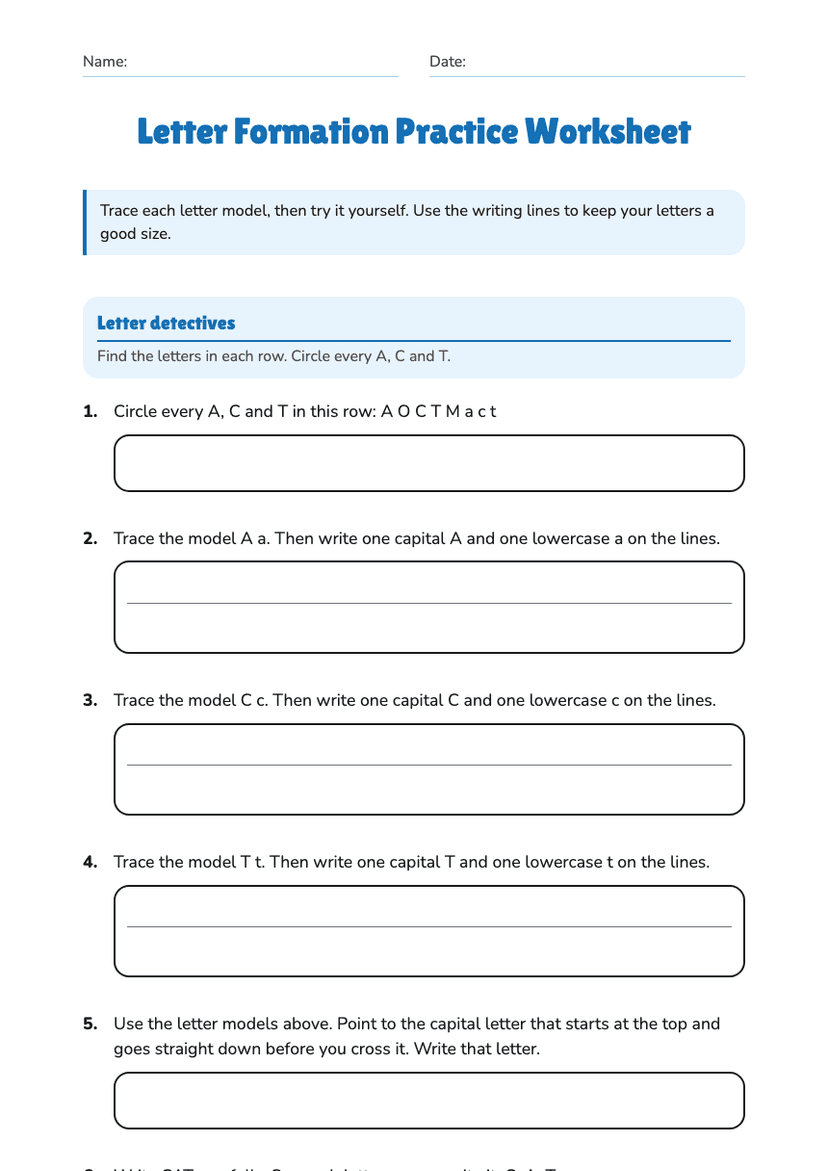 Letter Formation Practice Worksheet