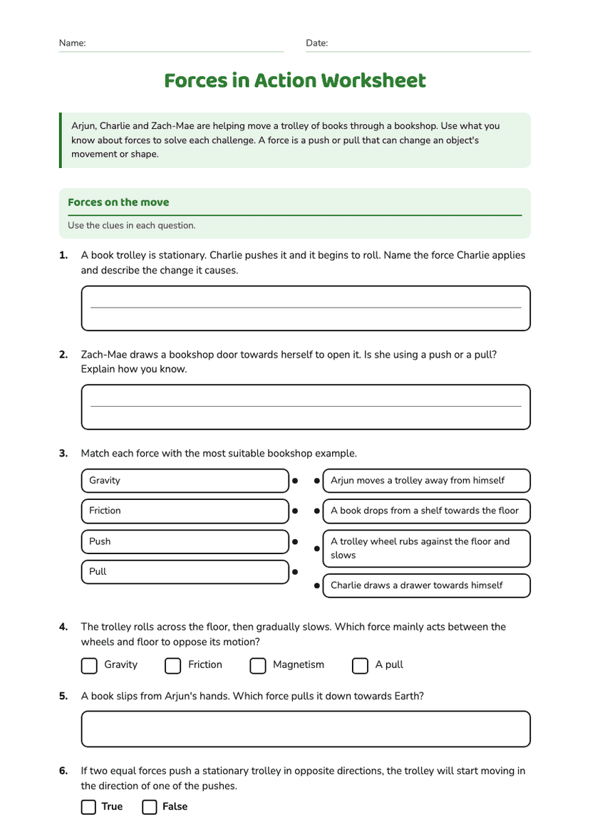 Forces in Action Worksheet