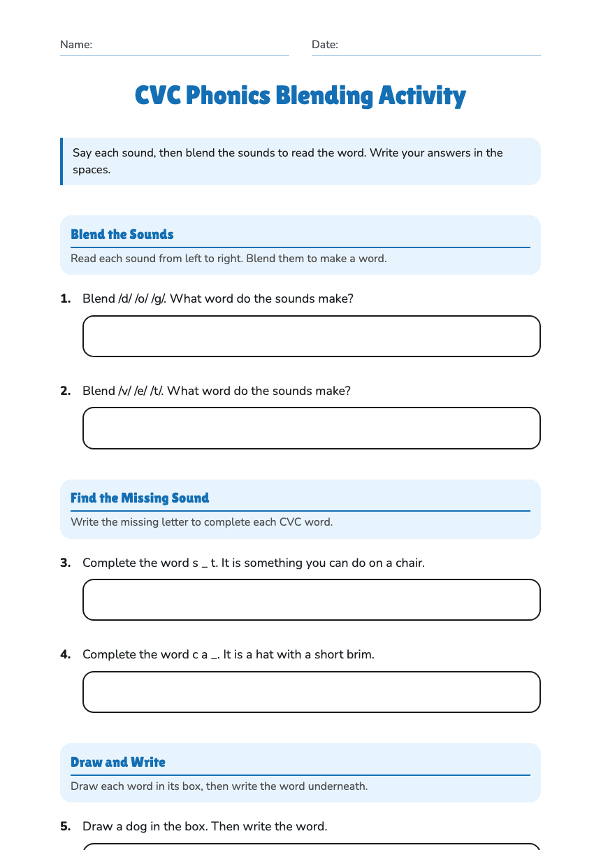 CVC Phonics Blending Activity worksheet preview