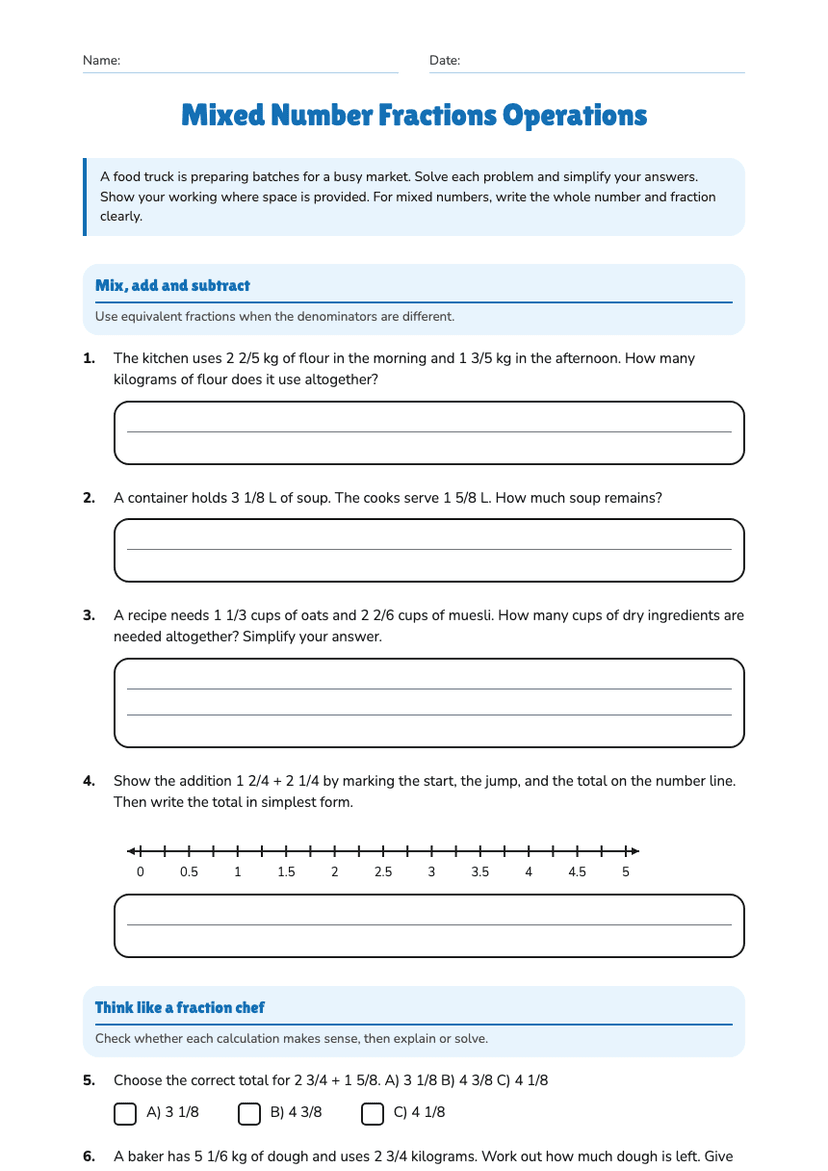 Mixed Number Fractions Operations