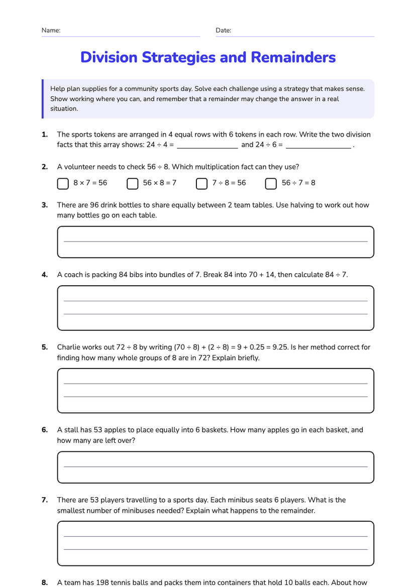 Division Strategies and Remainders
