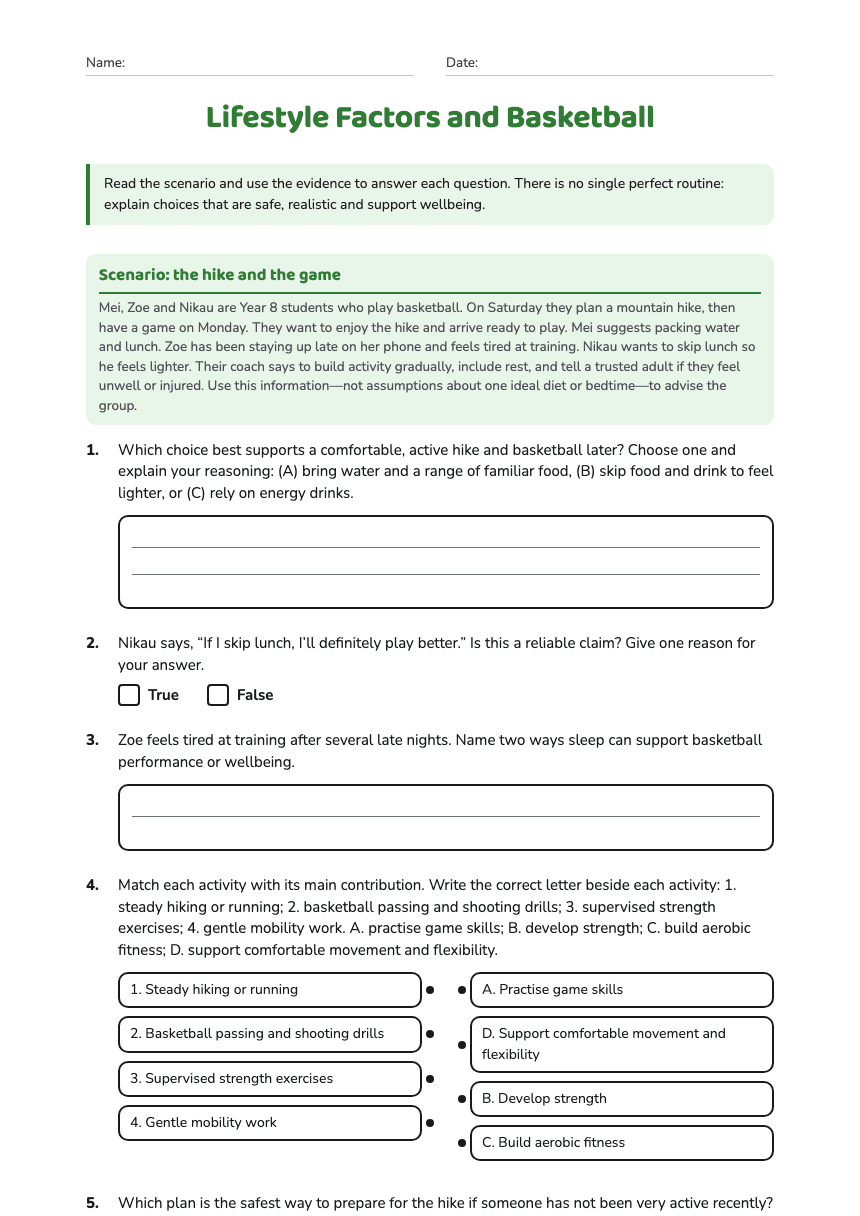 Lifestyle Factors and Basketball worksheet preview