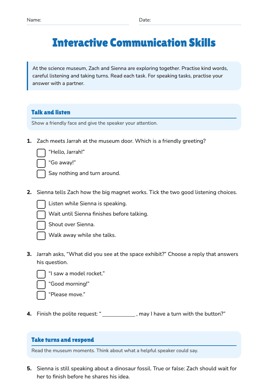 Interactive Communication Skills worksheet preview