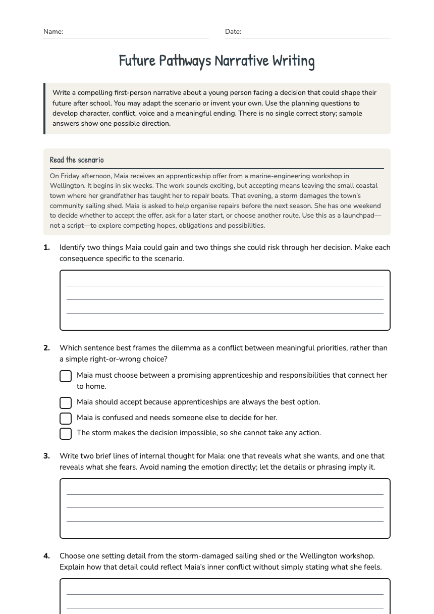 Future Pathways Narrative Writing worksheet preview