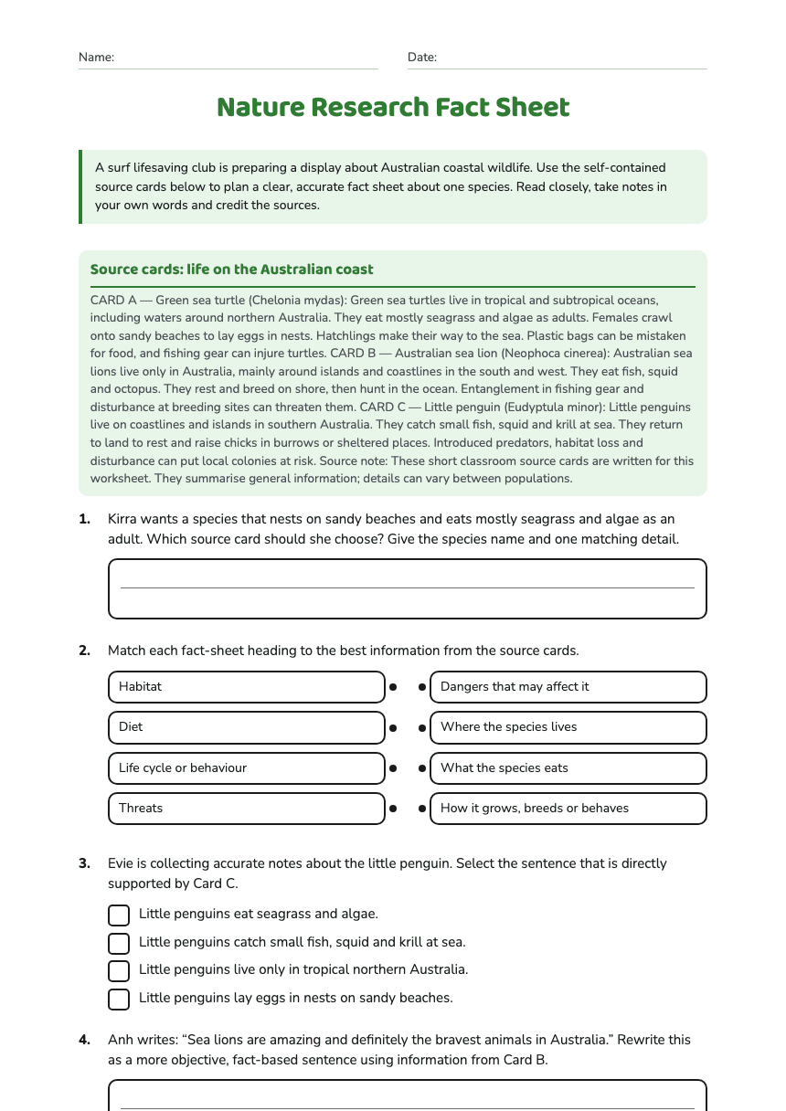 Nature Research Fact Sheet worksheet preview