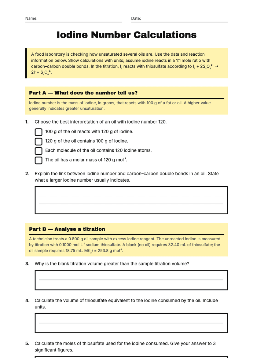Iodine Number Calculations