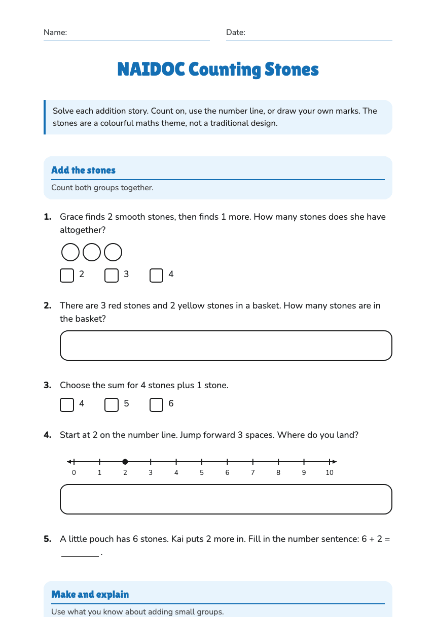 NAIDOC Counting Stones worksheet preview