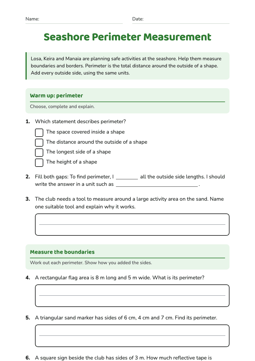 Seashore Perimeter Measurement worksheet preview