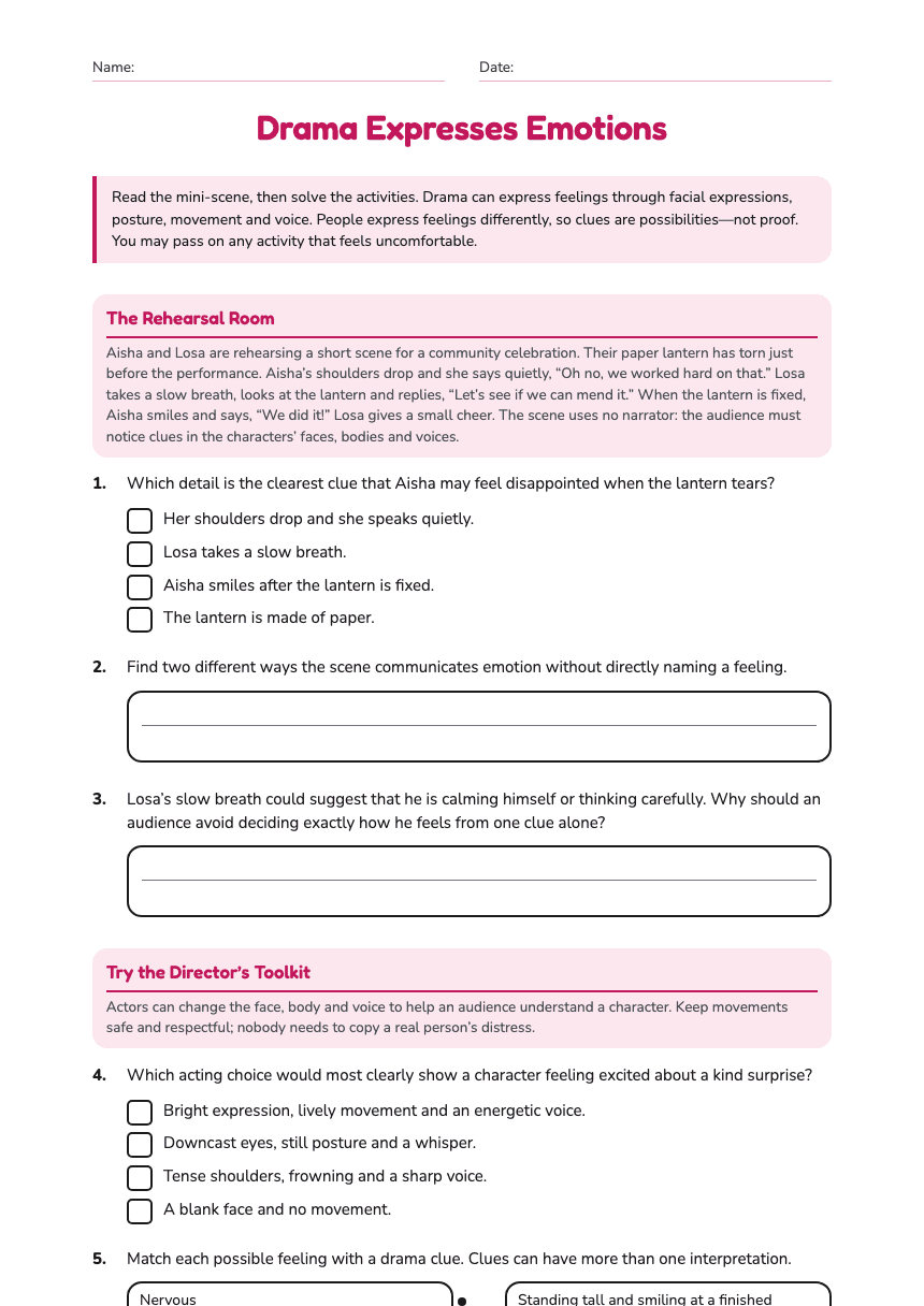 Drama Expresses Emotions worksheet preview