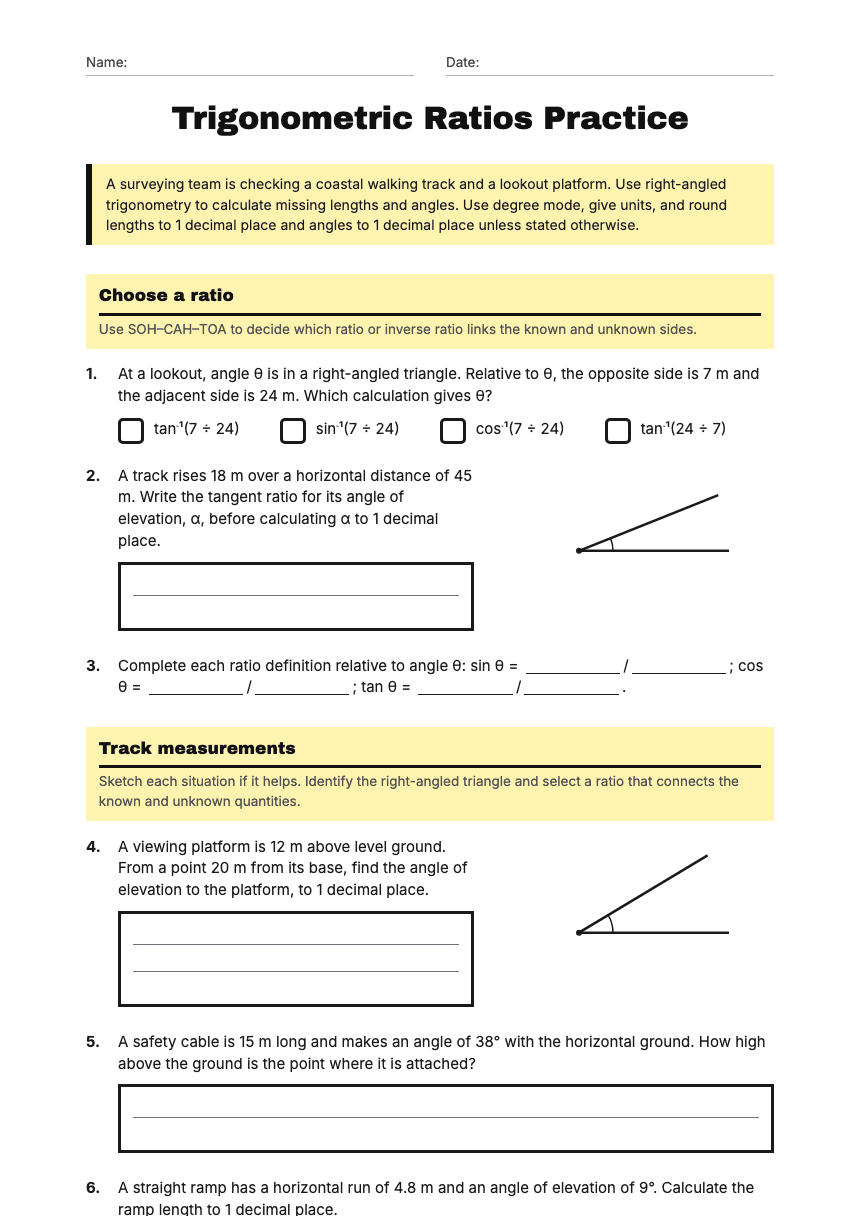 Trigonometric Ratios Practice worksheet preview