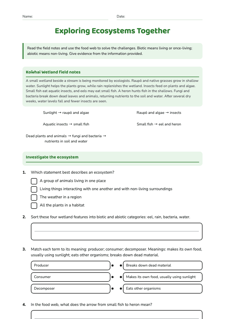 Exploring Ecosystems Together worksheet preview