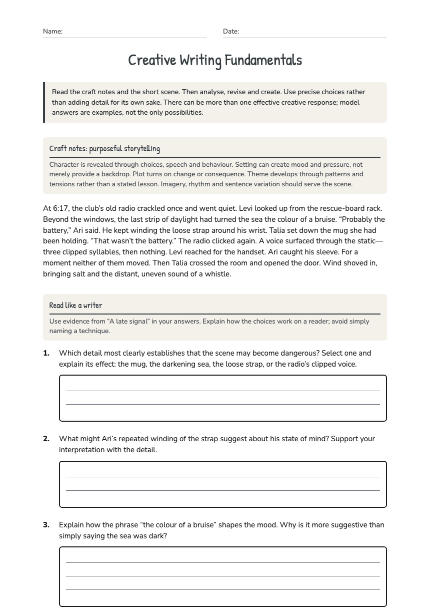 Creative Writing Fundamentals worksheet preview