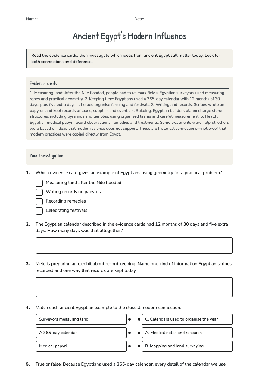 Ancient Egypt's Modern Influence worksheet preview