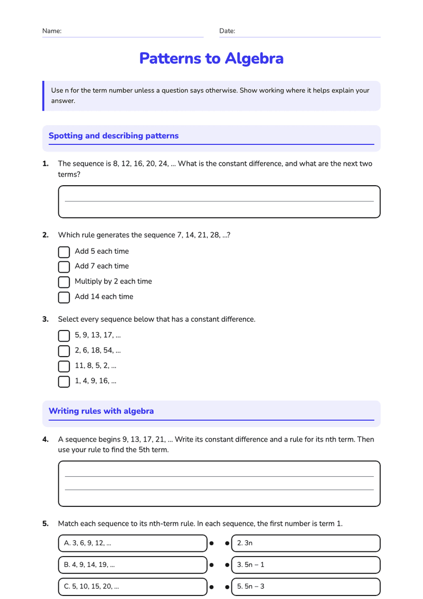 Patterns to Algebra