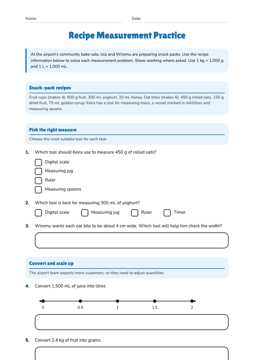 Recipe Measurement Practice worksheet preview