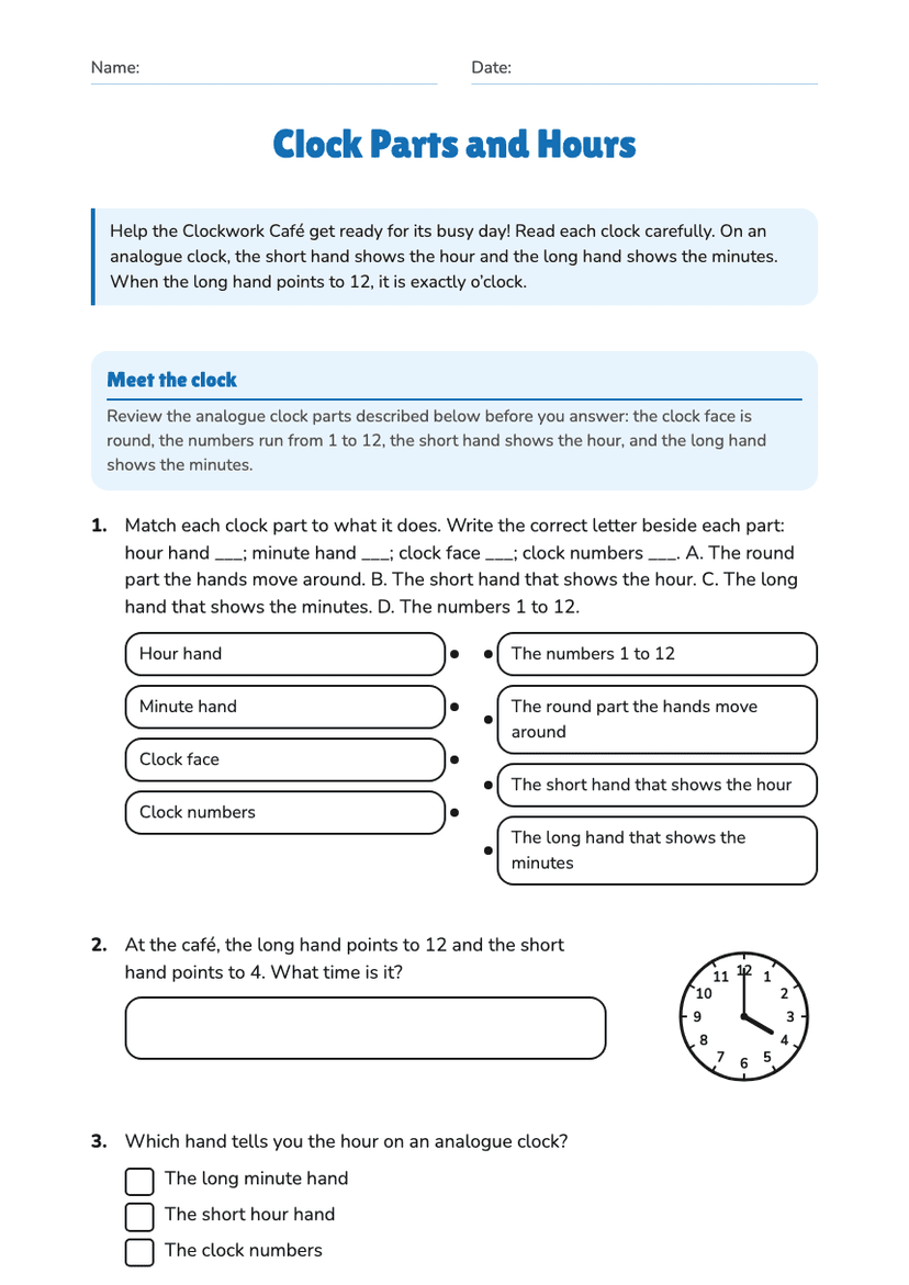 Clock Parts and Hours
