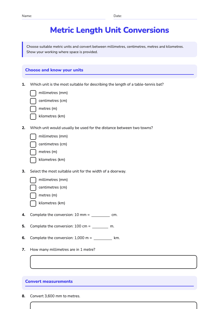 Metric Length Unit Conversions worksheet preview