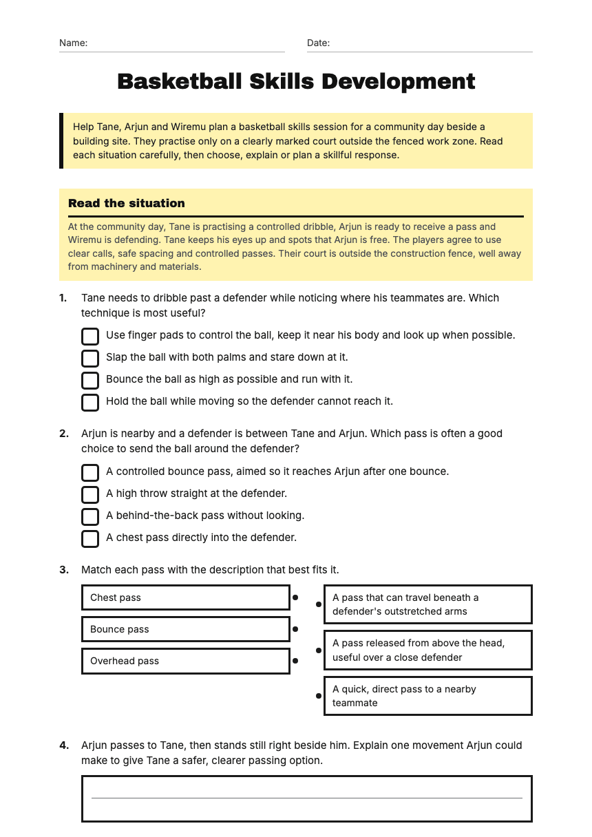 Basketball Skills Development worksheet preview