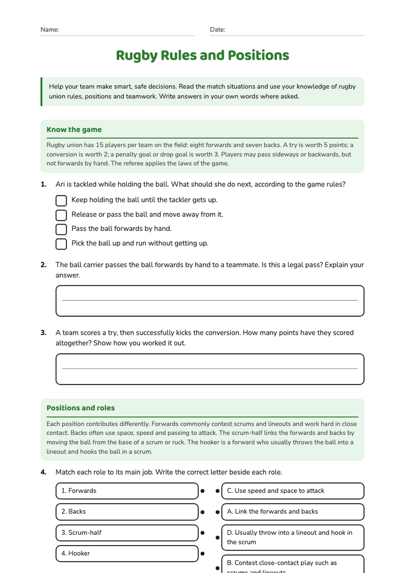 Rugby Rules and Positions