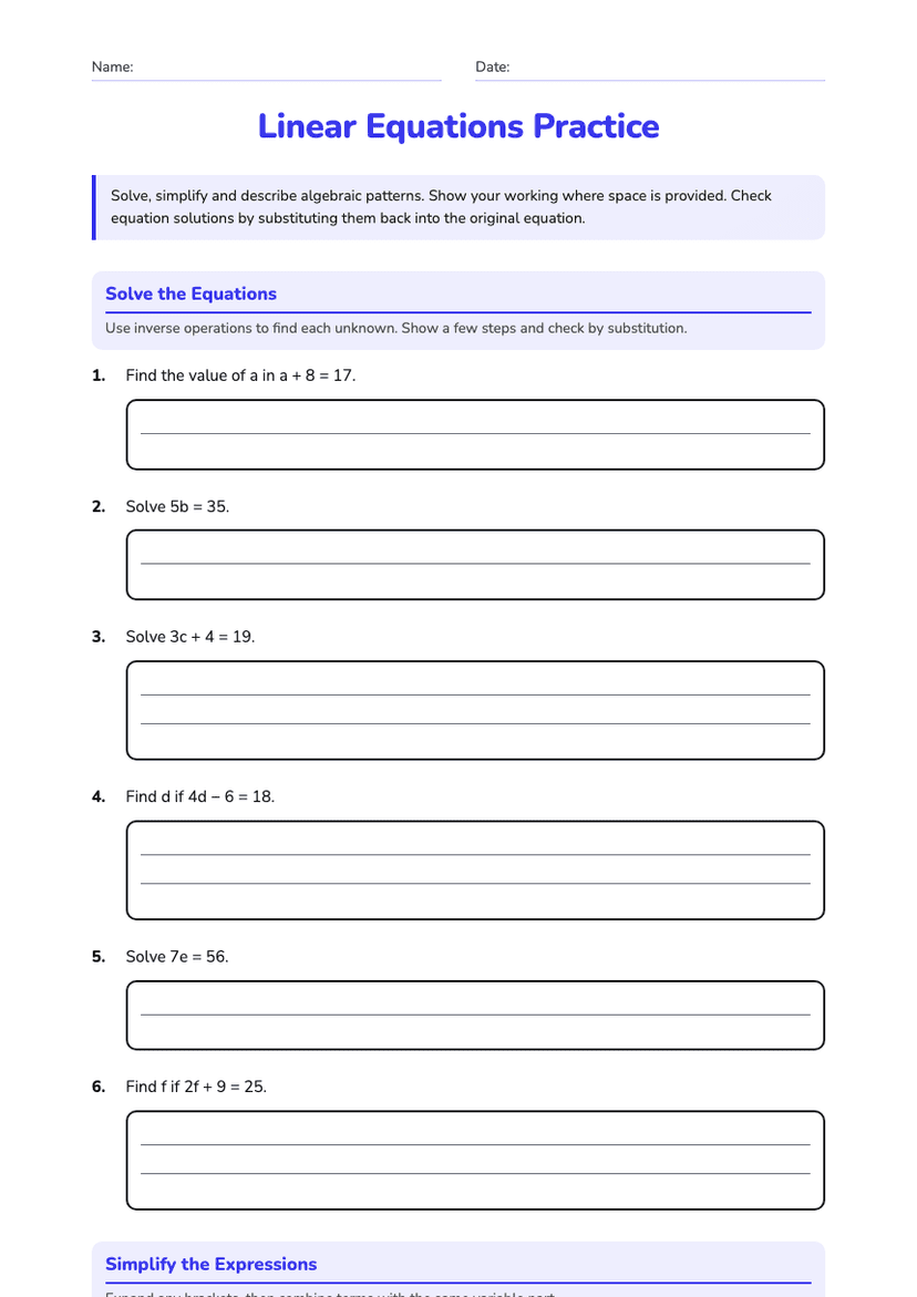 Linear Equations Practice