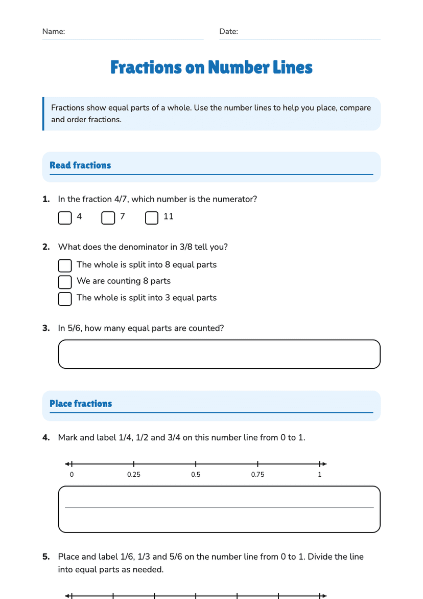 Fractions on Number Lines