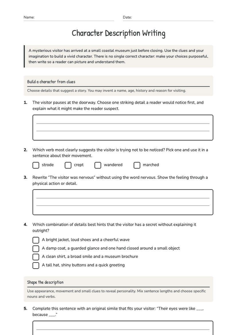 Character Description Writing