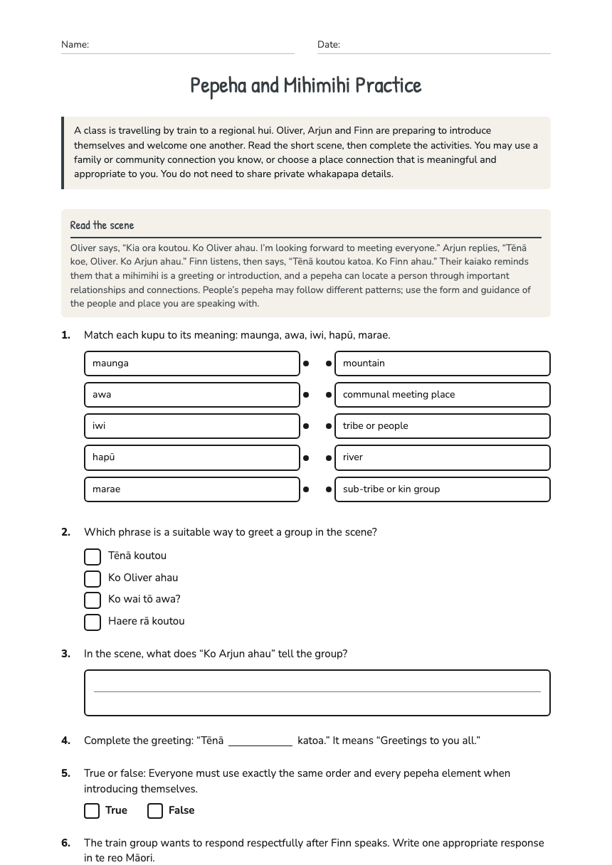 Pepeha and Mihimihi Practice worksheet preview