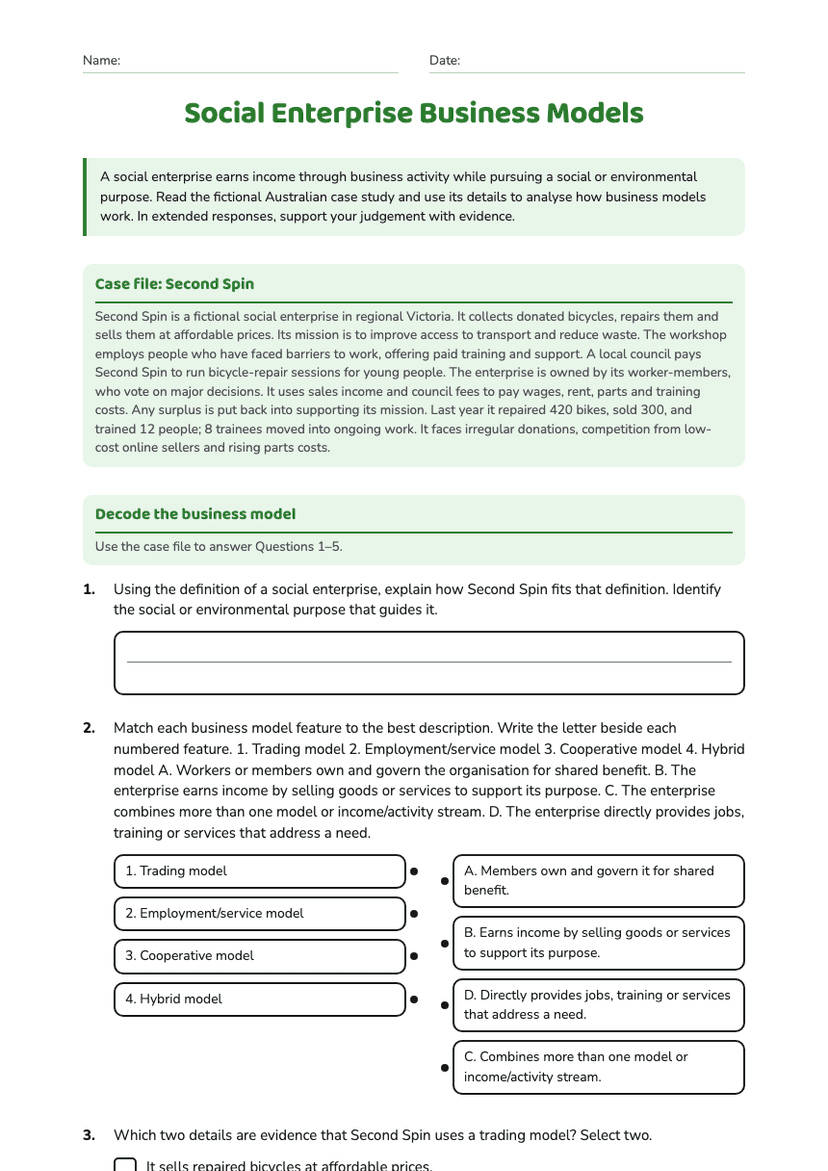 Social Enterprise Business Models