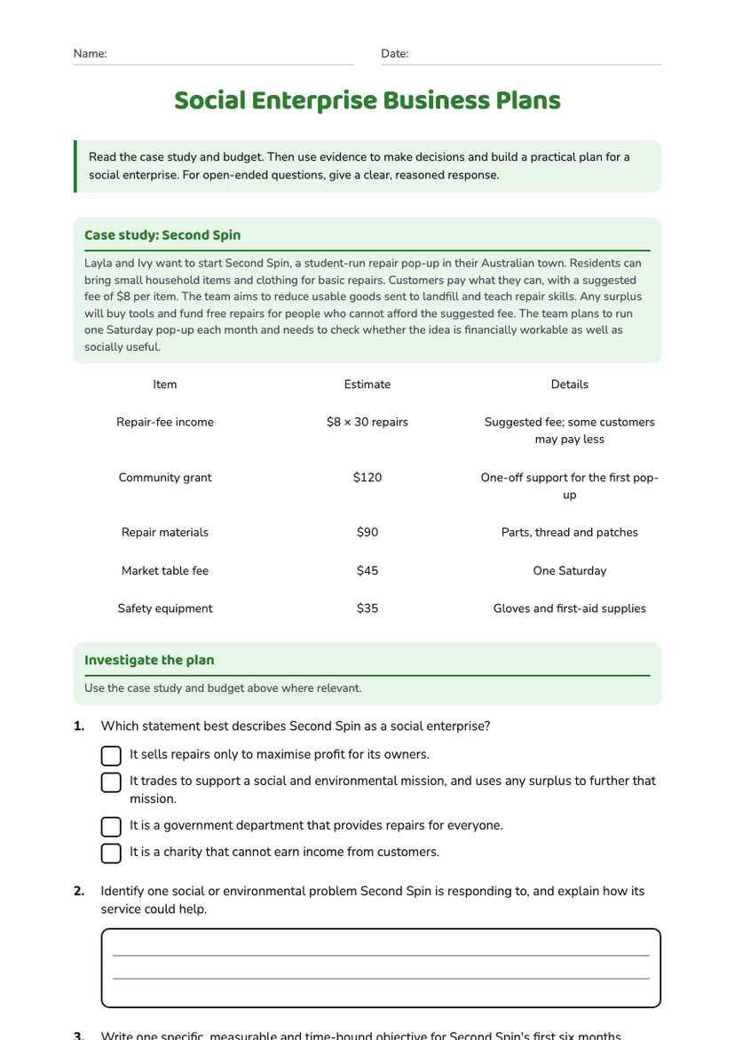 Social Enterprise Business Plans