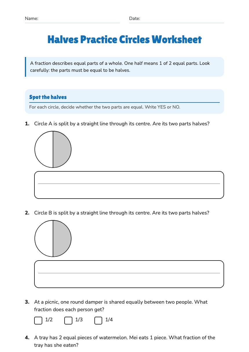 Halves Practice Circles Worksheet worksheet preview