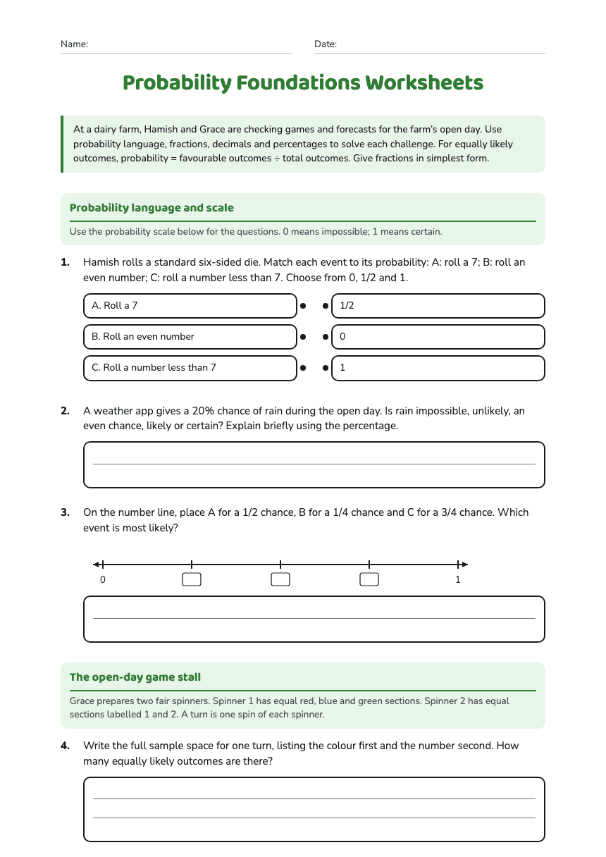 Probability Foundations Worksheets worksheet preview
