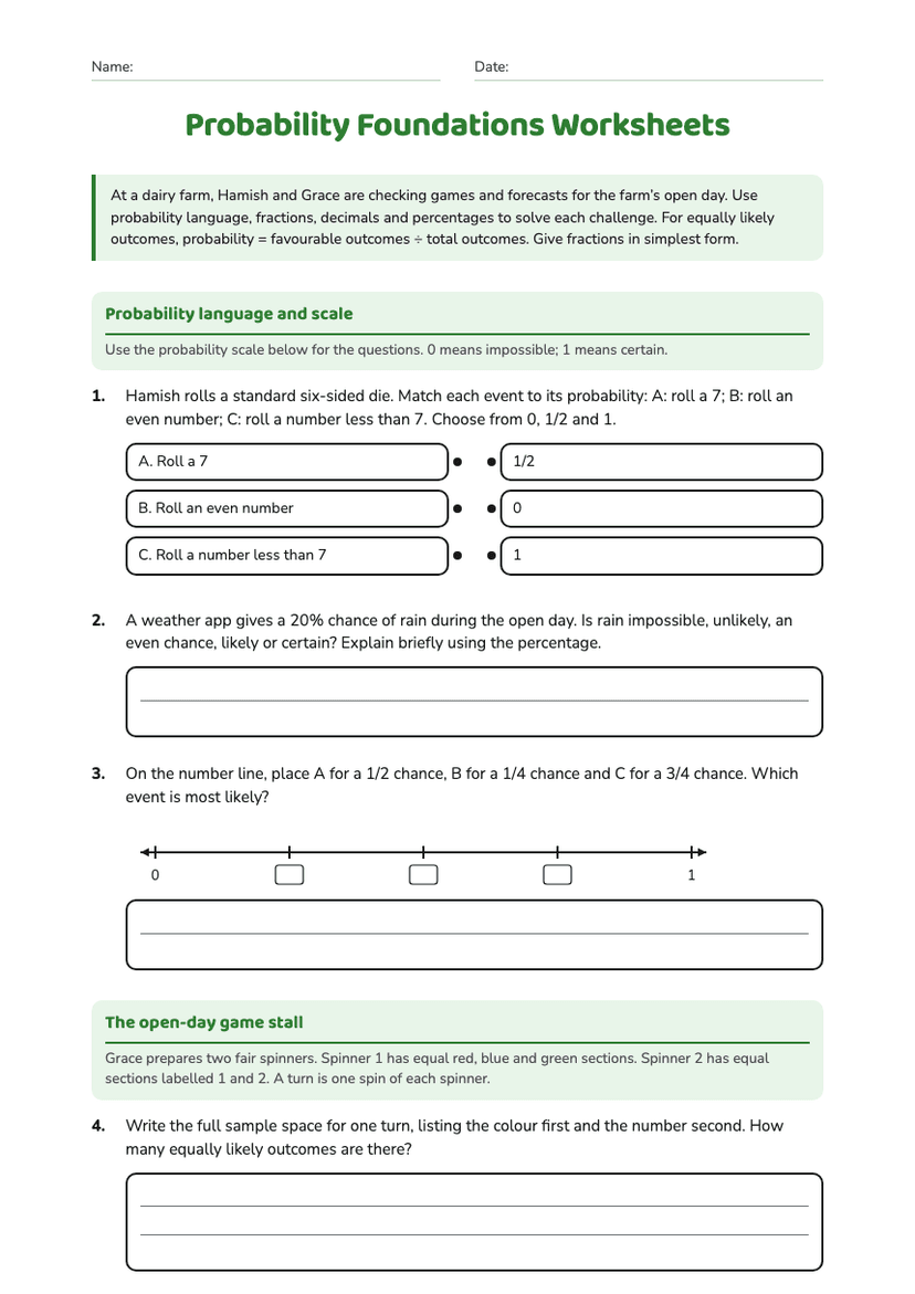 Probability Foundations Worksheets