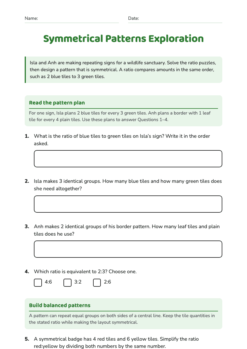 Symmetrical Patterns Exploration worksheet preview