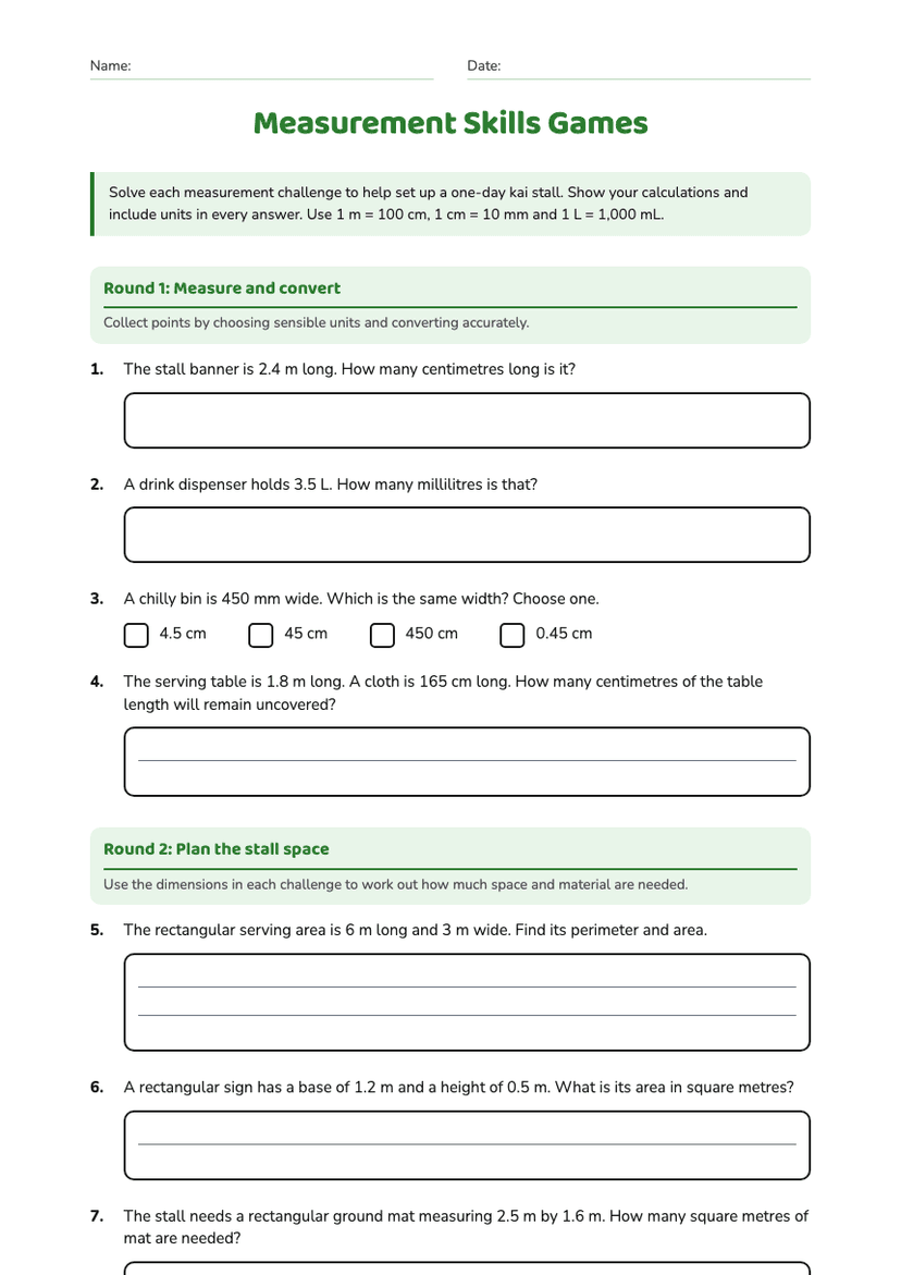 Measurement Skills Games