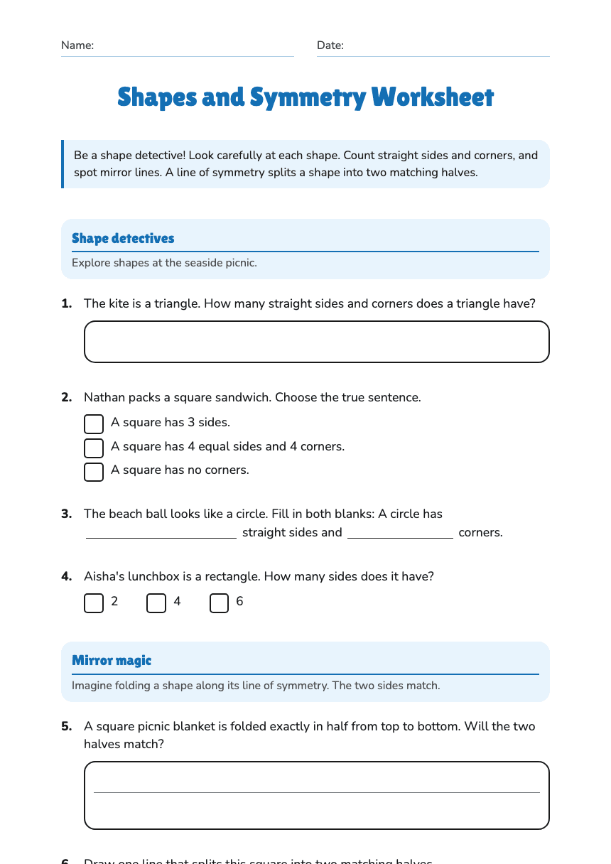 Shapes and Symmetry Worksheet worksheet preview