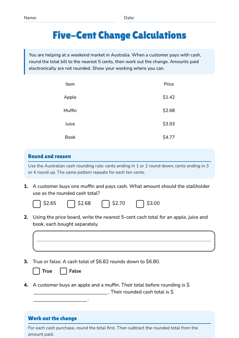 Five-Cent Change Calculations