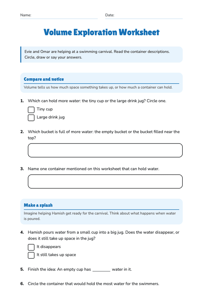 Volume Exploration Worksheet