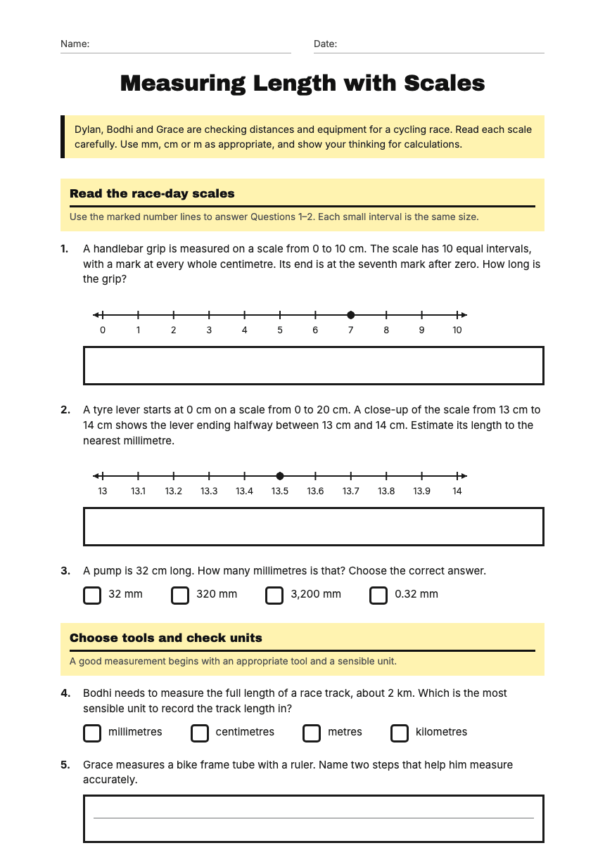 Measuring Length with Scales worksheet preview