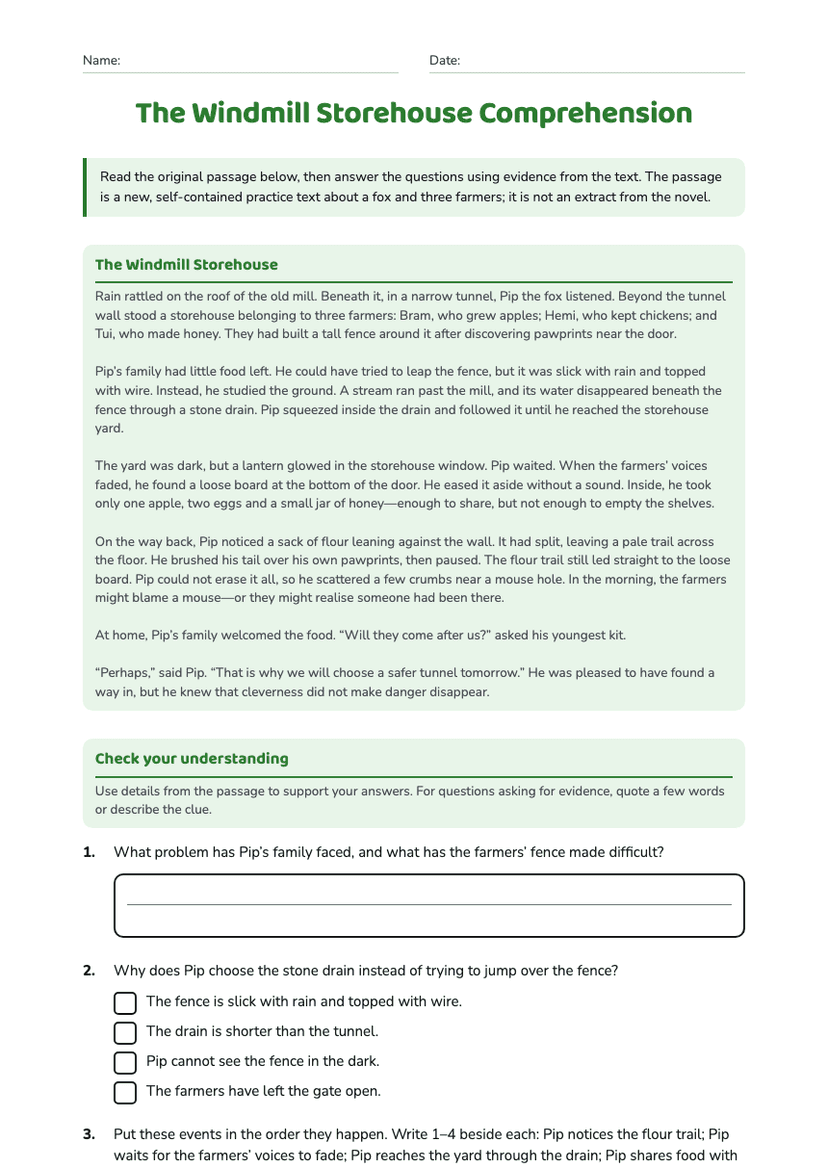 The Windmill Storehouse Comprehension