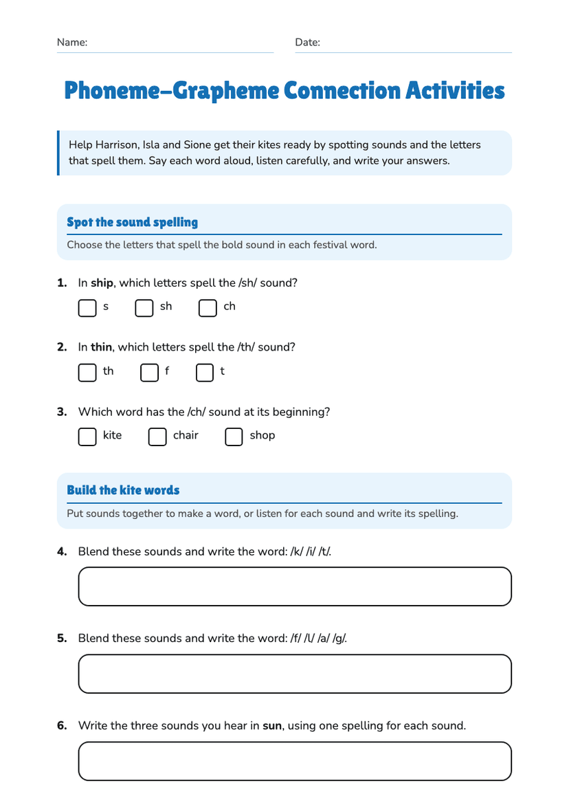 Phoneme-Grapheme Connection Activities