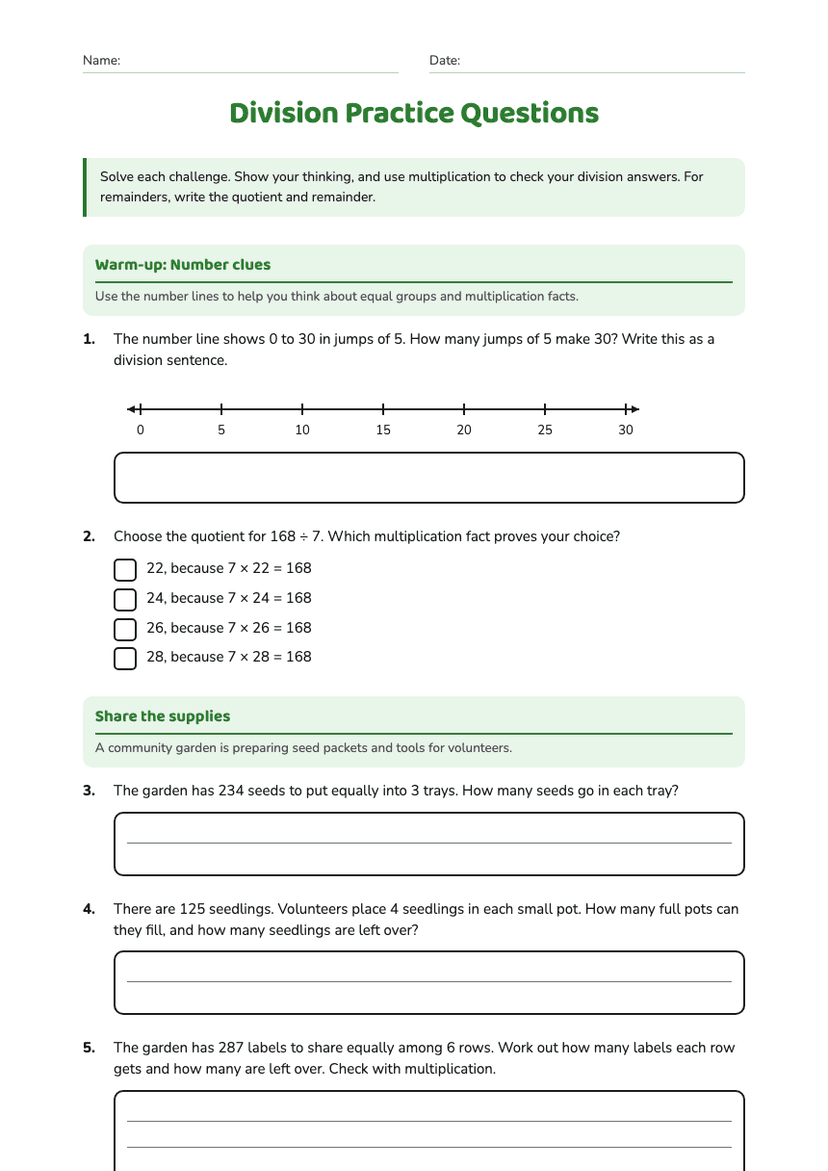 Division Practice Questions