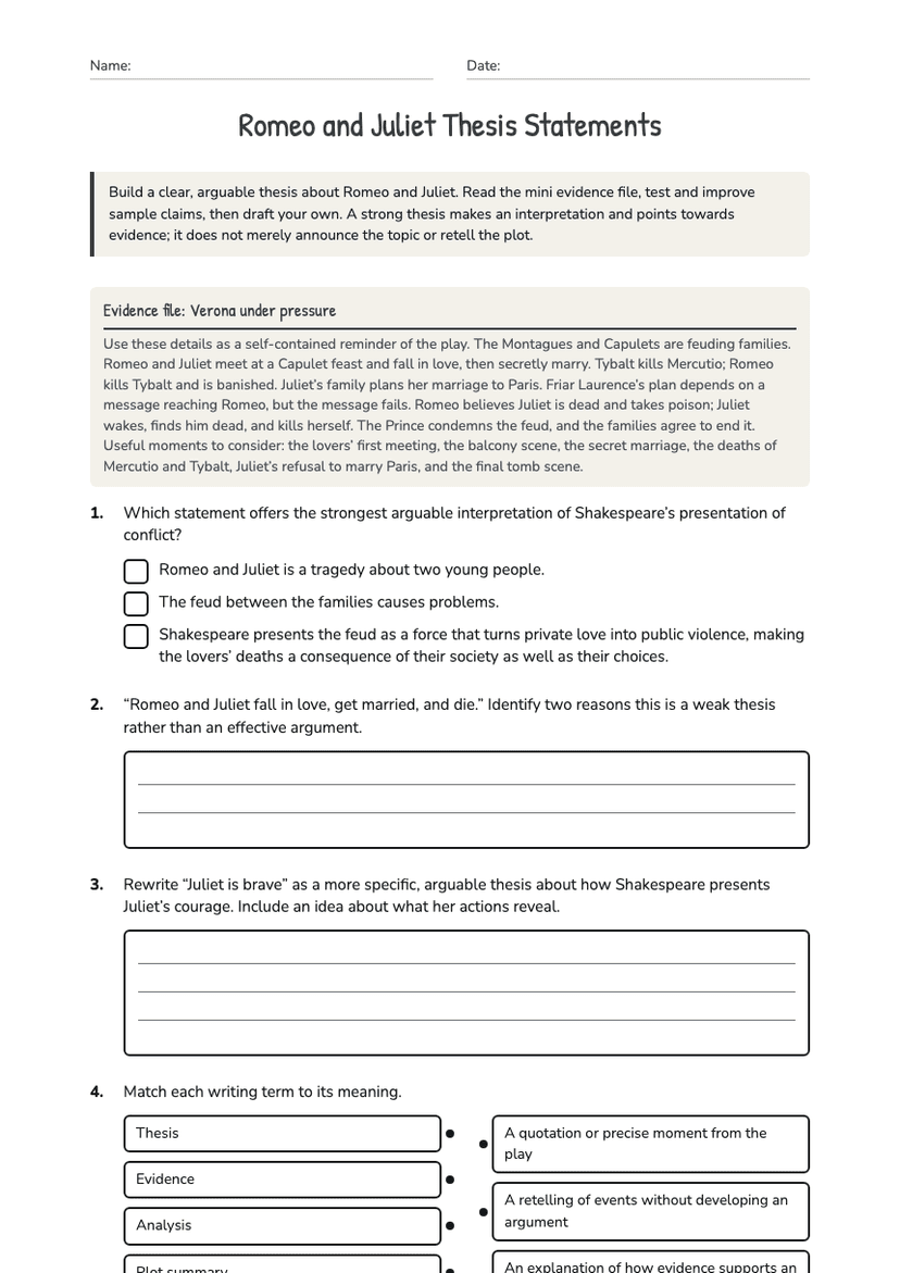 Romeo and Juliet Thesis Statements