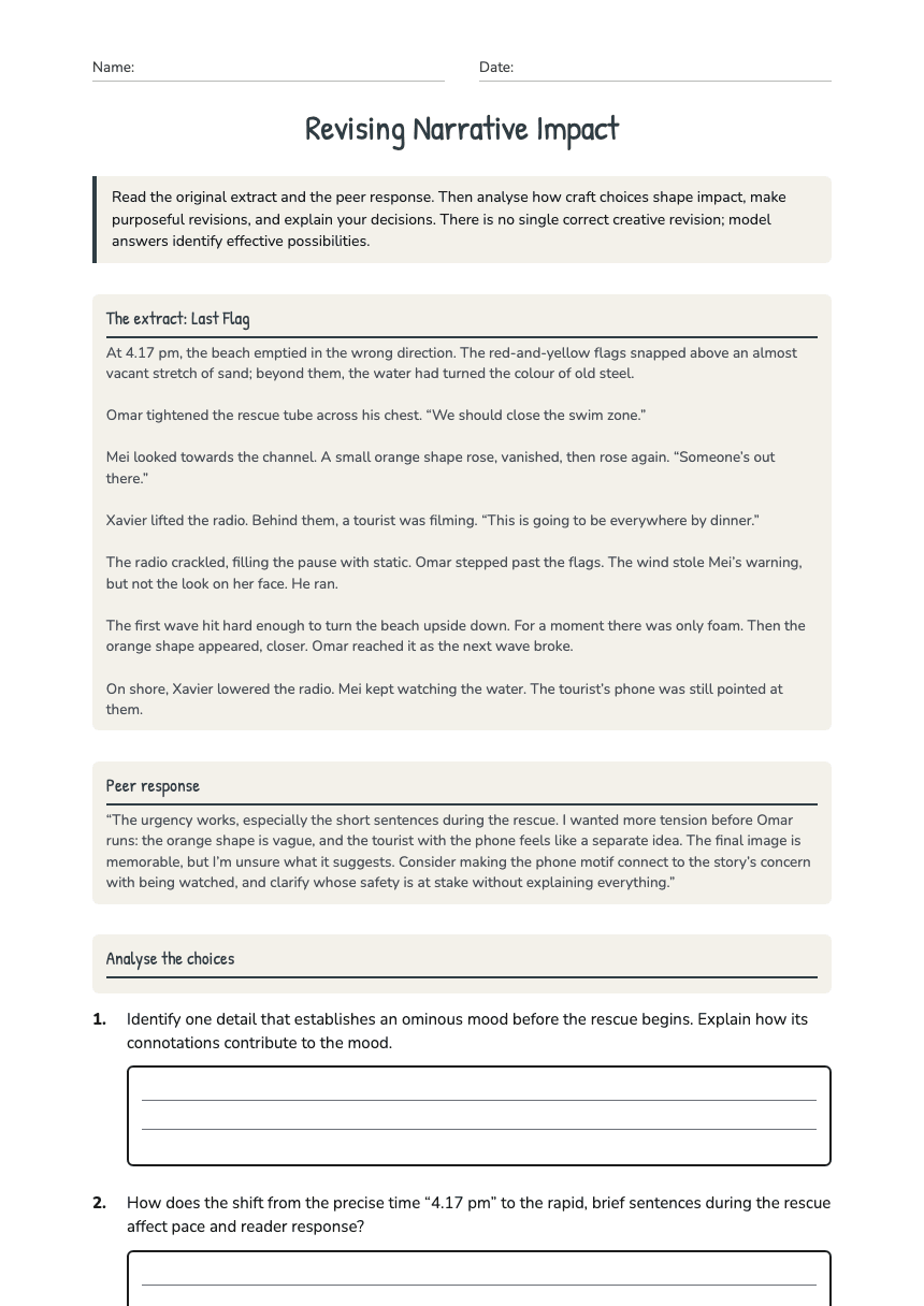 Revising Narrative Impact worksheet preview